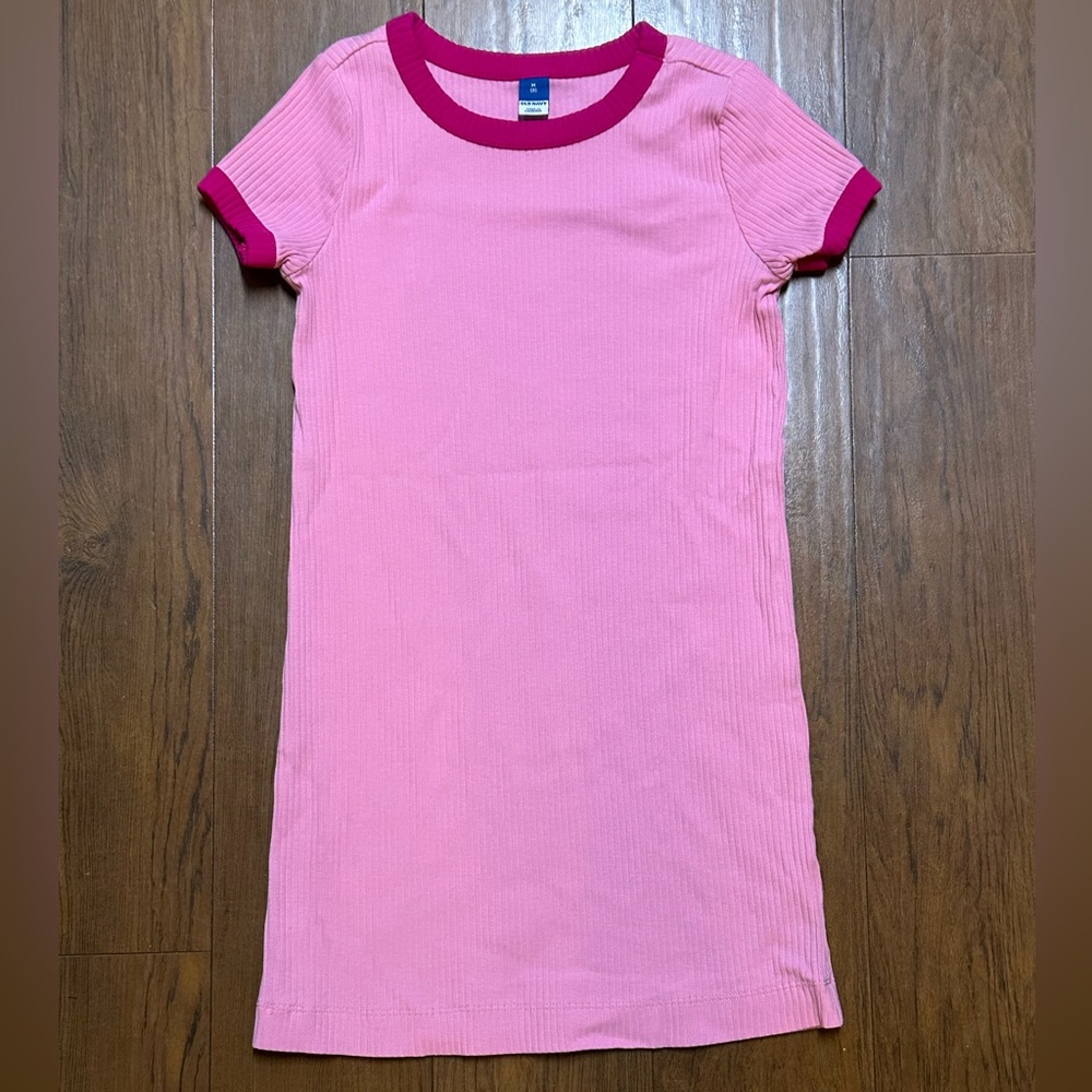 Girls Pink Ribbed Short Sleeve Dress